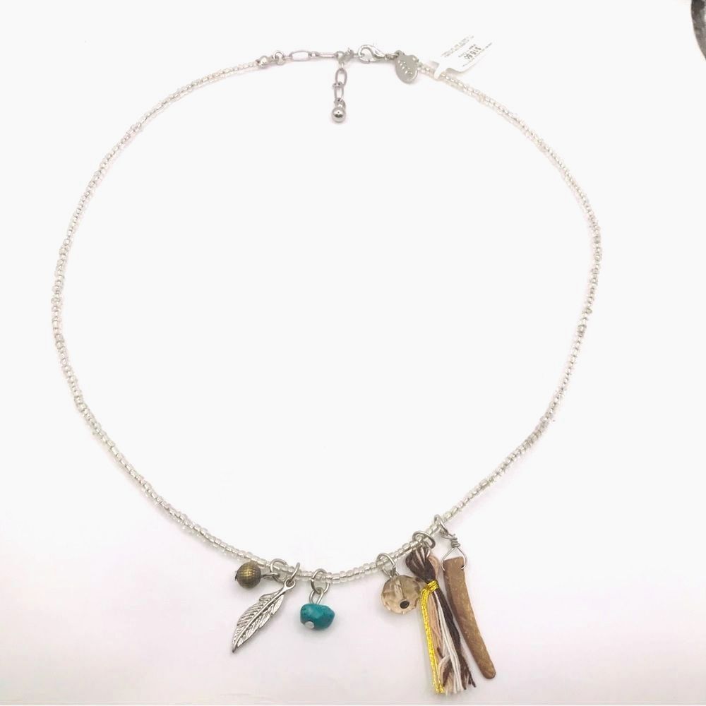 American Eagle Silver Seed Bead Charm Choker Necklace